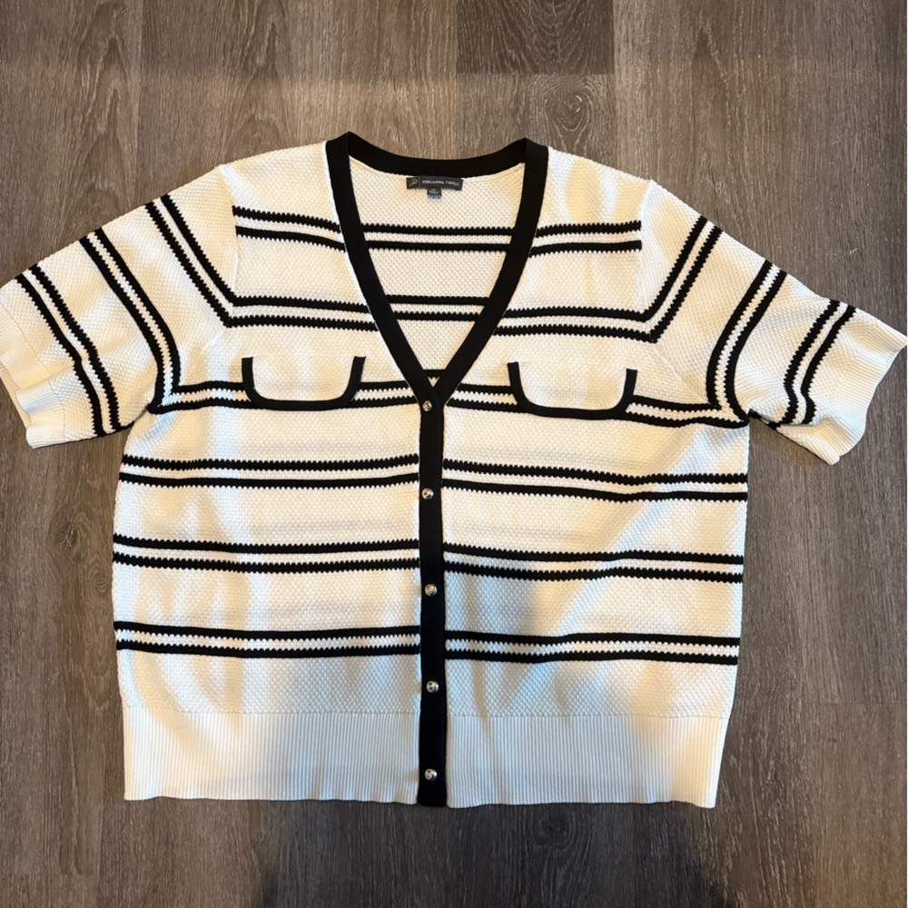 Adrianna Papell Black and White Mesh Cardigan
